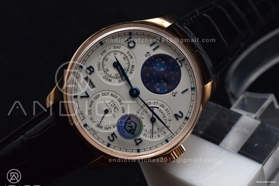 Best Perpetual RG Edition Strap Dial BestValue White Clone Calendar Black on APSF 1:1 Portugieser 1018 5033 A52610 Leather 0427